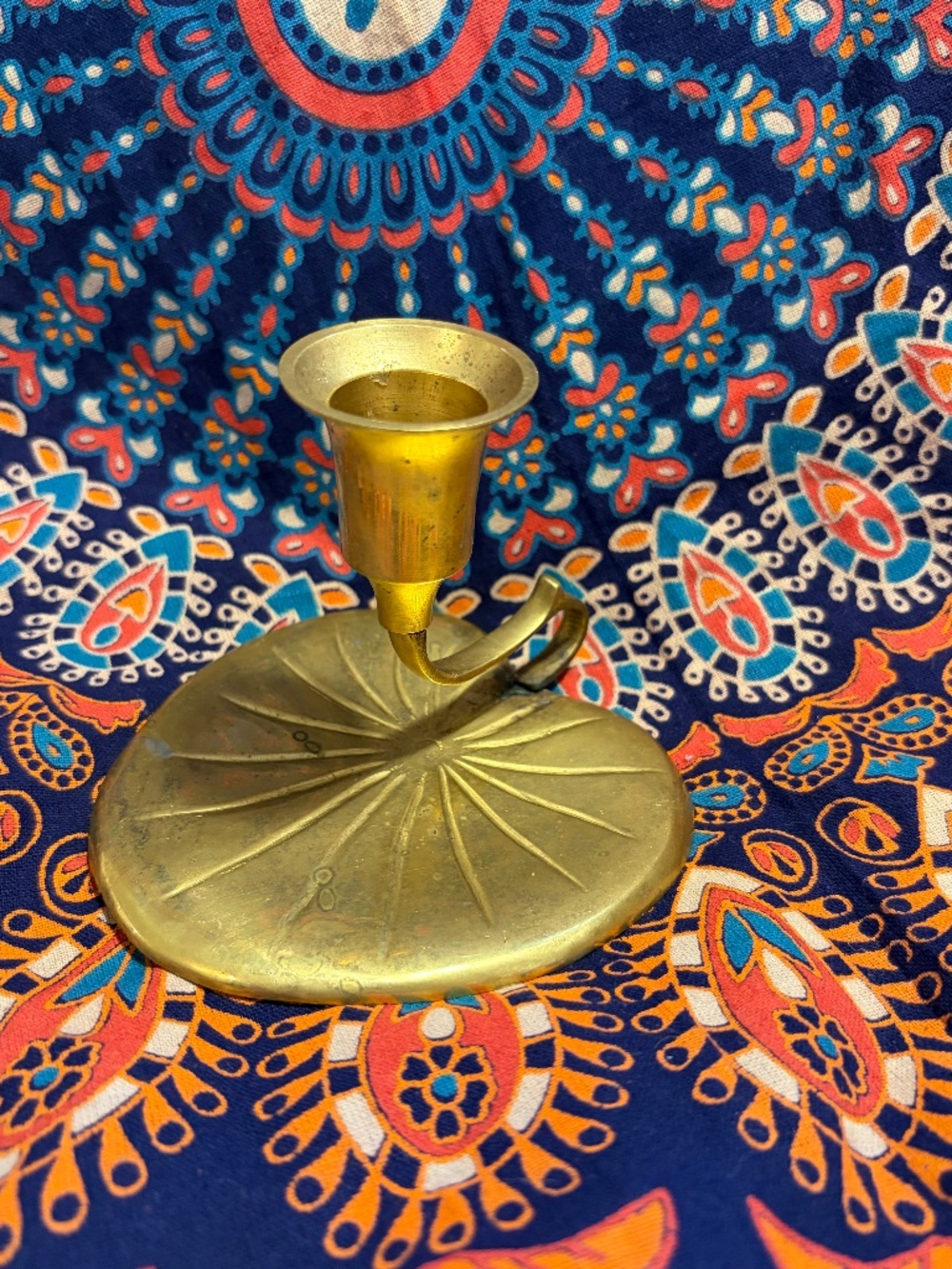Vintage Solid Brass Lily Pad Chamberstick Candlestick Holder